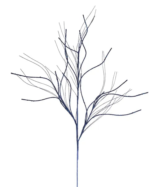 XS238219 35"L Glitter Wispy Twig Spray Navy Blue