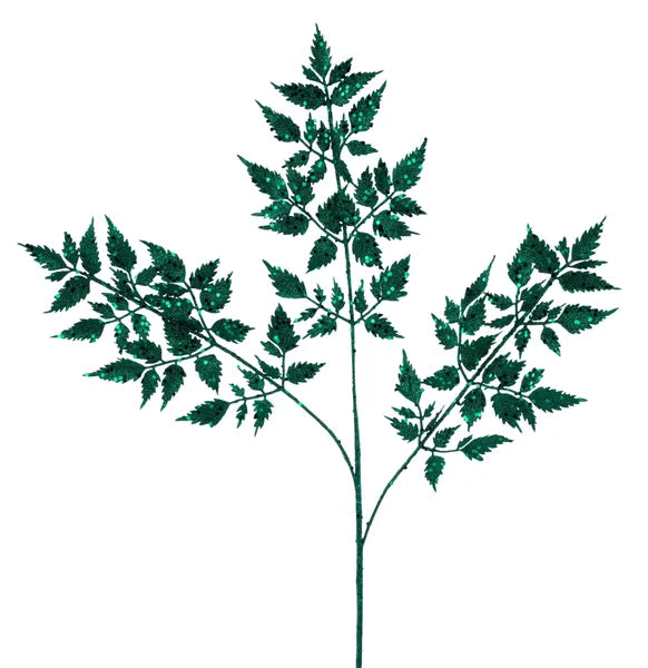 XS249073 25"L Glitter Fern Spray Hunter Green