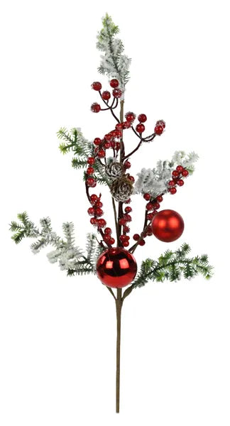 XX8485 21"L Flocked Pine Spray W/Berries White/Green/Red