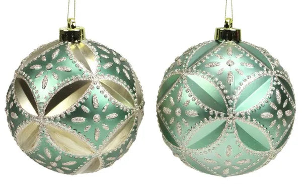 XY8366Y4 130Mm Floral Daisy Ball Orn Sage Green/Champagne