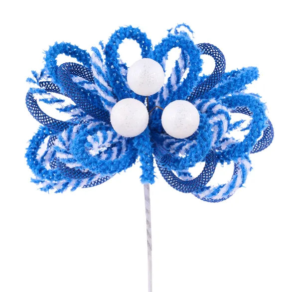 XP3871EY 12"L Drift/Faux Jute Glitter Ball Pick Navy/White/Royal Blue
