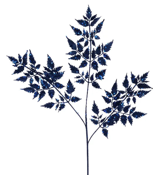 XS249083 25"L Glitter Fern Spray Navy Blue