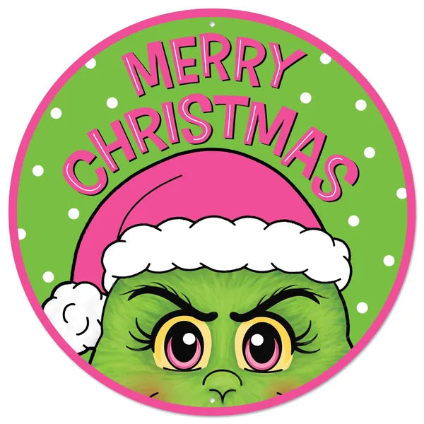 MD169222 12"Dia Merry Christmas/Furry Elf Sign Lime/Pink/White/Black