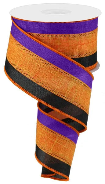 RG160420 2.5" x 10yd 3 Color 3-In-1 Royal Burlap Black/Orange/Purple