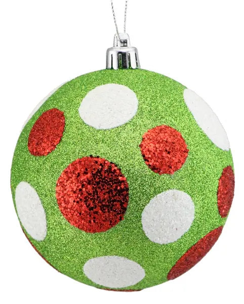 XY8917M5 100Mm All Glitter Polka Dot Ball Lime Green W/Red/White