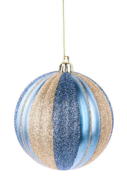 XJ5263ER 100Mm Glitter Vertical Stripe Ornament Ice Blue/Gold/Smoke Blue