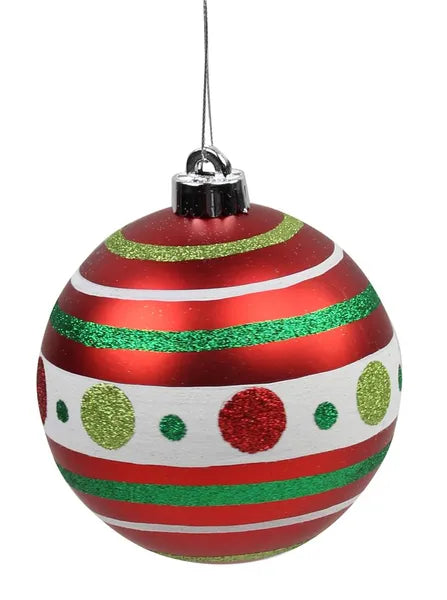 XY9246TH 120Mm Polka Dot/Stripe Ball Ornament Matte Red/Lime/Emerald