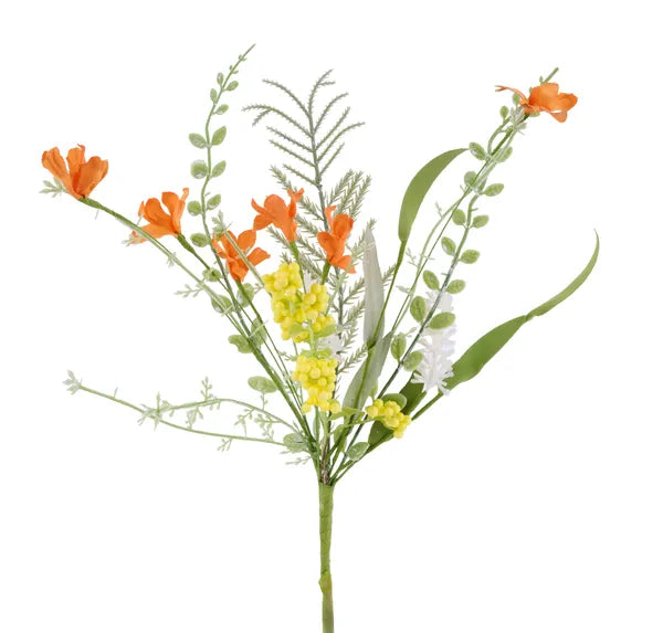 FH8125CX 12"L Fabric Flower/Eva Leaf/Beads Bush Orange/Yellow/White