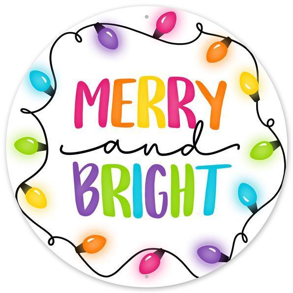 MD0907 12"Dia Metal Merry And Bright W/Lights White/Multi/Black