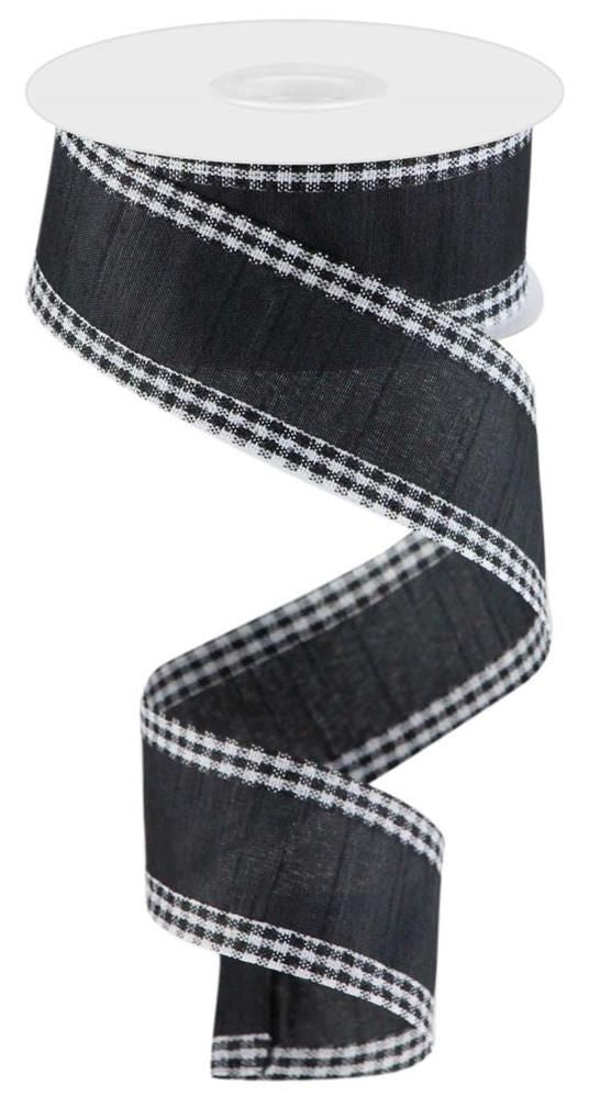 RG0832002 1.5" x 10yd Faux Dupioni Mini Gingham Edge Black/White