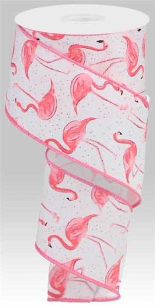 RGC114427 2.5" x 10yd Glitter Flamingos/Royal White/Pink