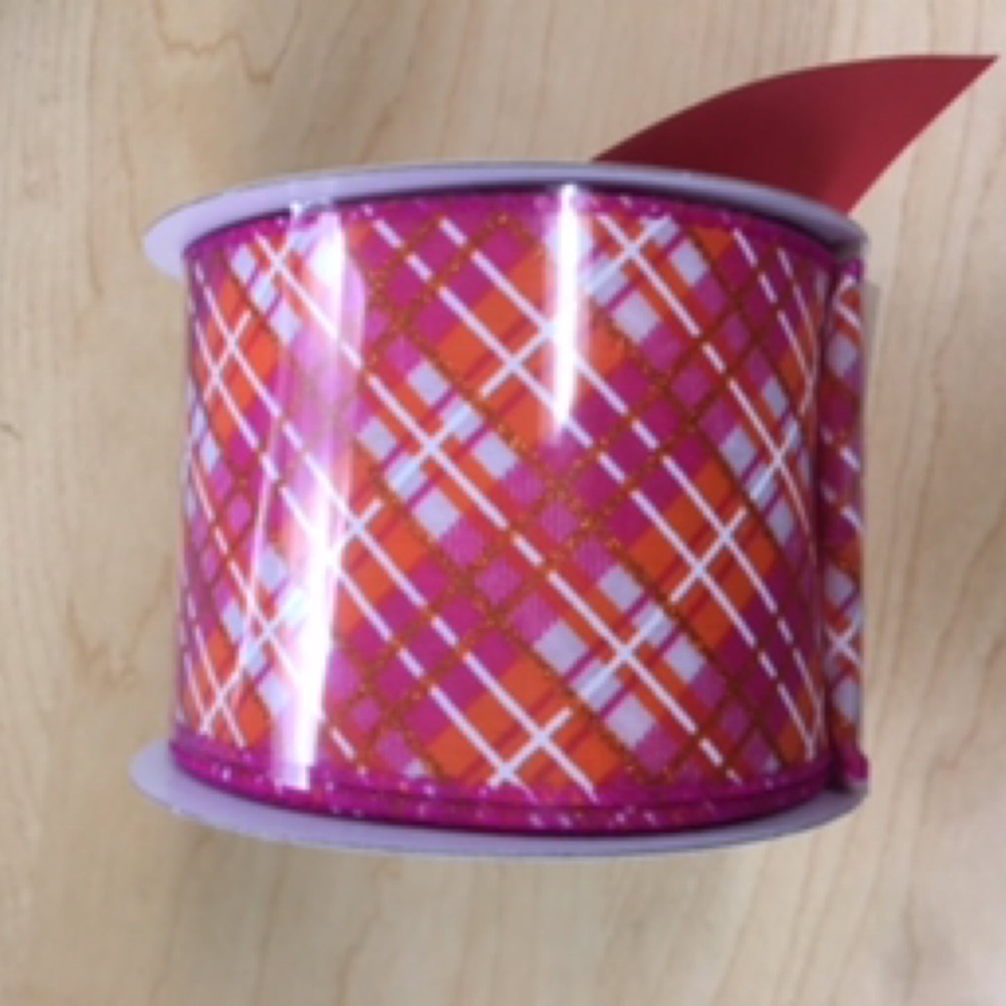 514014028 2.5"X10Y Busy Diag Plaid Wht/Org/Fuchsia