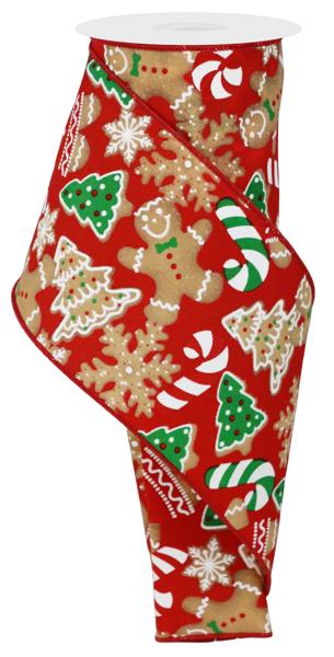 RGE188624 4" x 10yd Gingerbread Cookies Red/Brwn/Emrld/Wht