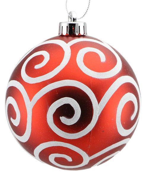 XY8842MA 120Mm Glitter Scroll Swirl Ball Matte Red/White