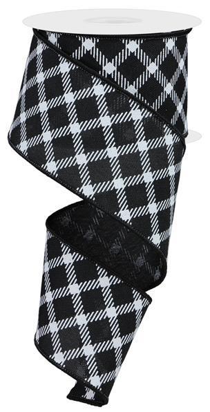 RGE161102 2.5" x 10yd Diamnd Check/Faux Royal Burlap Black/White