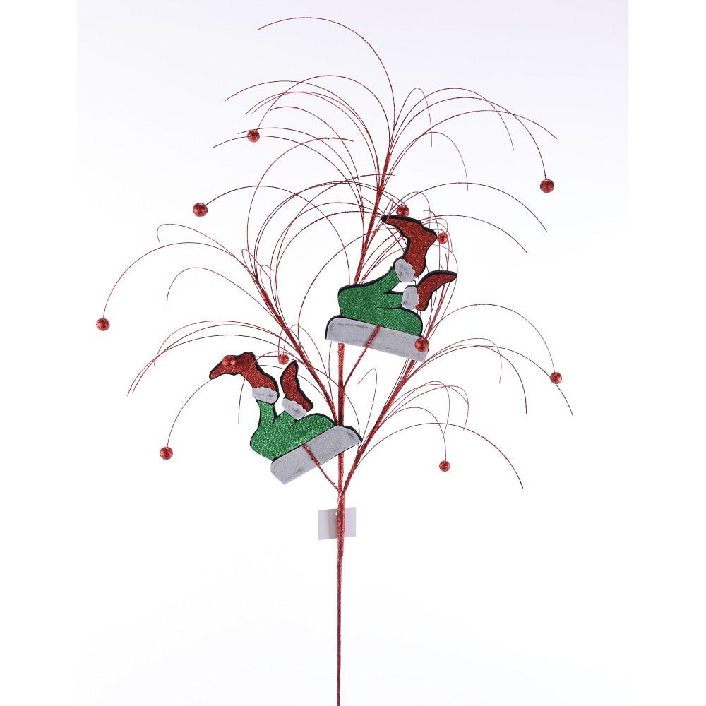 202148 37" Glitter Leg Grass Spray Red/Green