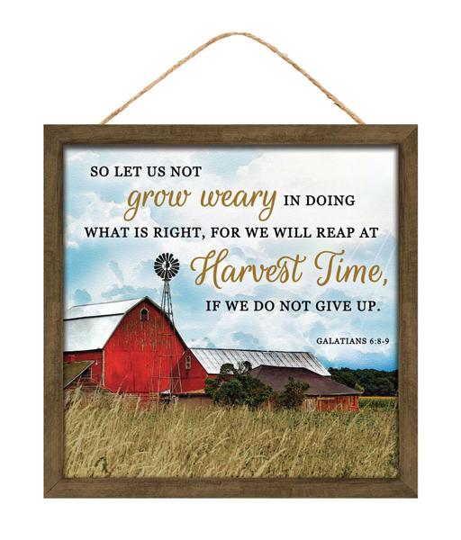 AP7262 10"Sq Let Us Not Grow Weary W/Frame Brown/Golden/Red/Sky Blue