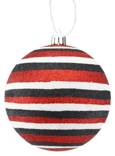 XY8528A1 100Mm Horizontal Stripe Glitter Ball Orn Red/Black/White
