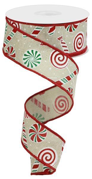 RGB119718 1.5" x 10yd Candy Cane/Peppermint/Ryl Lt Nat/Red/Green/White