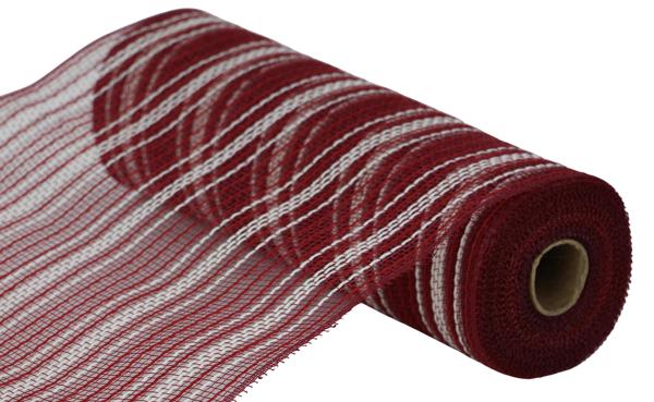 RY8344EN 10.25" x 10yd Farmhs Stripe Faux Jute Mesh Burgundy/Red/Cream
