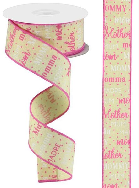 RGC12471T 1.5" x 10yd Mom Pattern On Royal Yellow/Cream/White/Pink