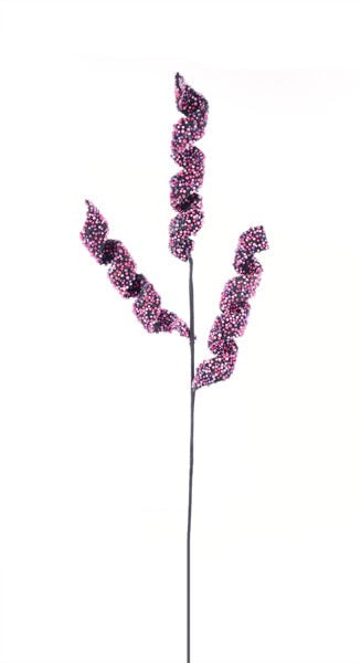 XS123432 28"L Glitter Beaded Swirl Ribbon Spray Black/Tt Pink/Purple