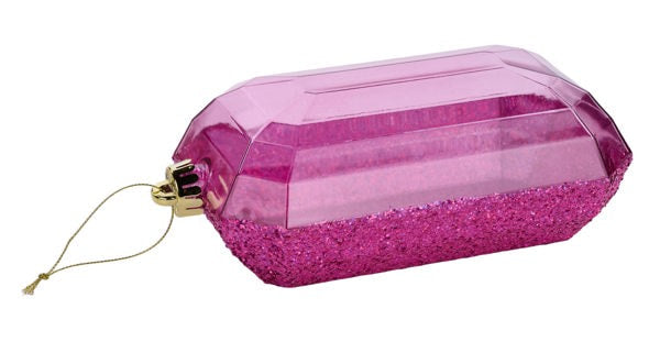 XJ5531HF 8"Lx5"W Laser Glitter Rectangle Gem Orn Fuchsia