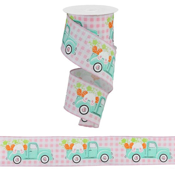 RGA1603WT 2.5" x 10yd Truck W/Bunny/Carrots On Check Lt Pnk/Wht/Orng/Grn