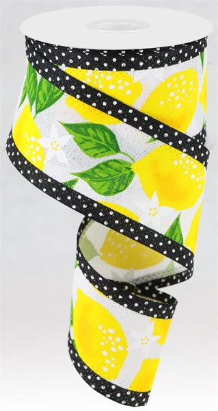 RG0887727 2.5"X10yd Lemons/Swiss Dots White/Yellow/Black