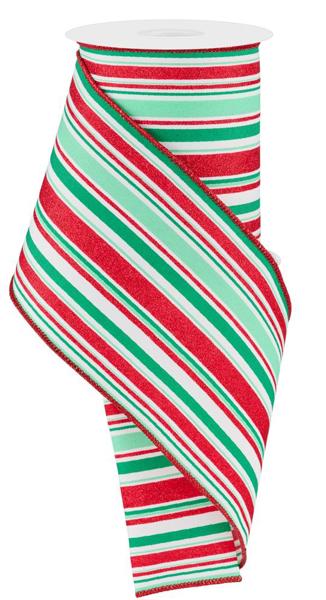 RGE1823AN 4" x 10yd Vertical Stripe Wht/Mint/Jade/Red
