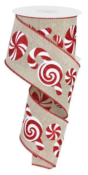 RGE147172 2.5" x 10yd Candy Cane Peppermint/Ryl Buff/White/Red