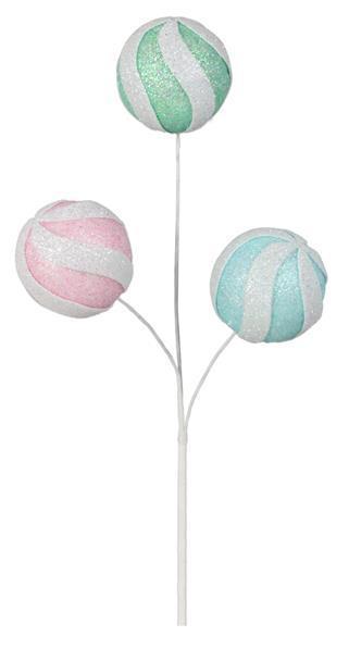 MN0217 11"L Glitter Ball Pick x 3 Mint/Pink/Blue