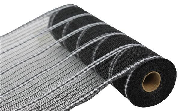RY890162 10.25" x 10yd x Lwide Fabric/Faux Jute Mesh Black/White