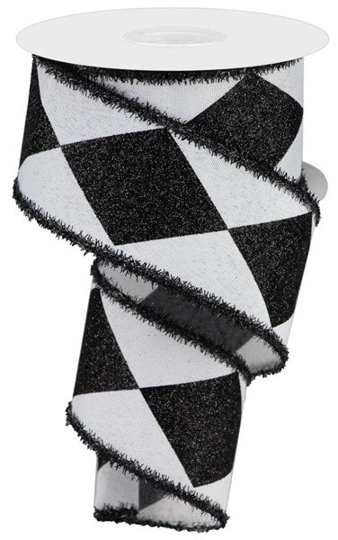 RG0859227 2.5" x 10yd Bold Harlequin W/Tinsel White/Black