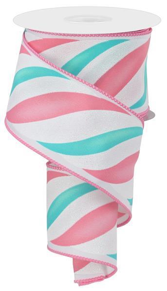 RGE1049WM 2.5" x 10yd Swirl Candy Stripe White/Pink/Ice Blue/Mint