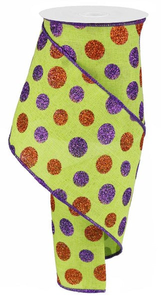RG0170833 4" x 10yd Multi Size Glitter Dots/Royal Lime/Purple/Orange