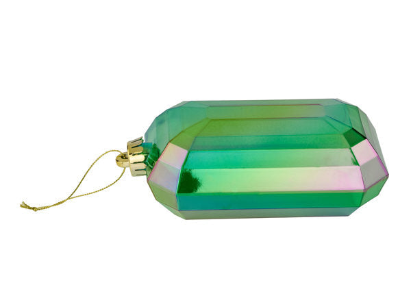 XJ552506 7"L x 4"W Iridescent Rectangle Gem Orn Iridescent Emerald Grn