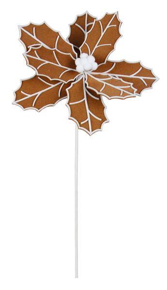 XS399904 22"L Felt Holly Poinsettia Stem Brown/White