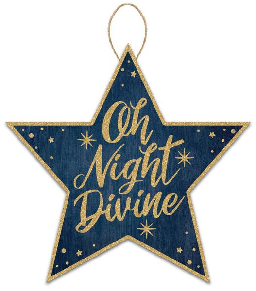 AP7805 12"Lx11.75"H Oh Night Divine Glitter Star Navy Blue/Gold