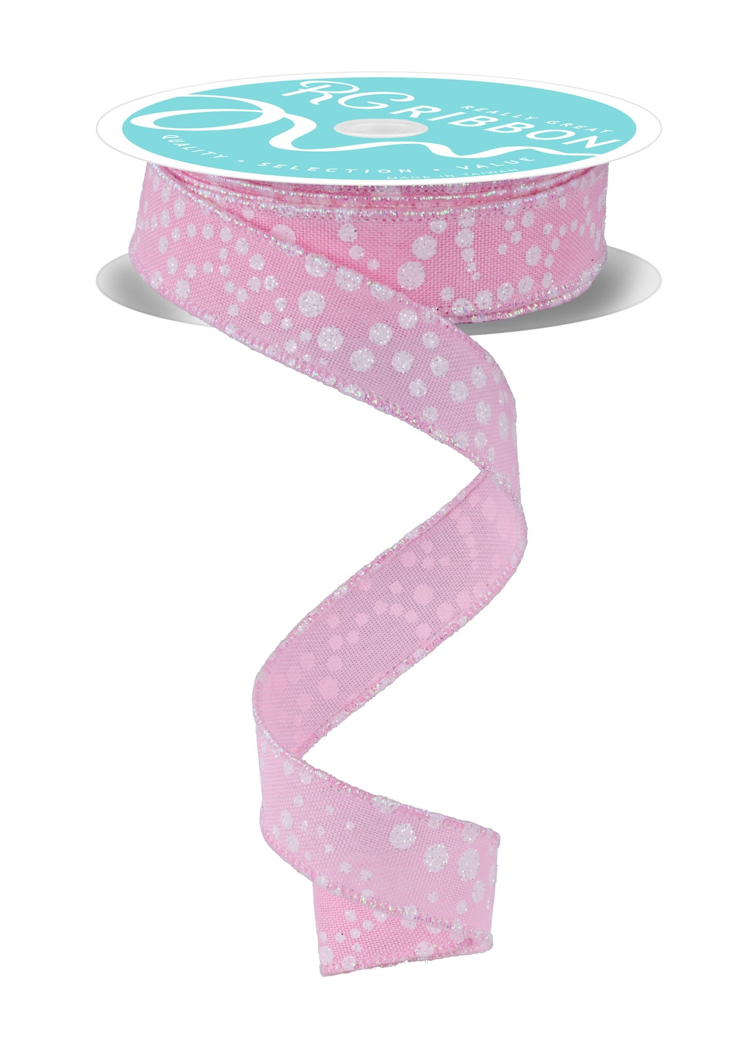 RGF773022 7/8" x 10yd Mini Glitter Dots Pink/Irid White
