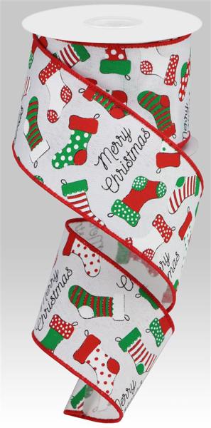 RGB127227 2.5" x 10yd Christmas Stockings/Faux Royal White/Red/Grn/Blk