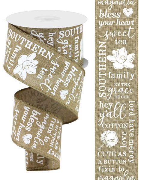 RGA103101 2.5" x 10yd Southern Charm On Royal Lt Beige/White