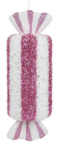 XJ448638 11"Lx4"Dia Striped Candy Ornament Pink/White