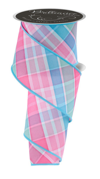 LS1111YR 2.5" x 10yd Bold Plaid Lt Teal/Pink/Mint