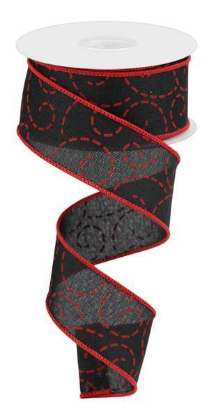 RGC127602 1.5" x 10yd Dashed Swirls Black/Red