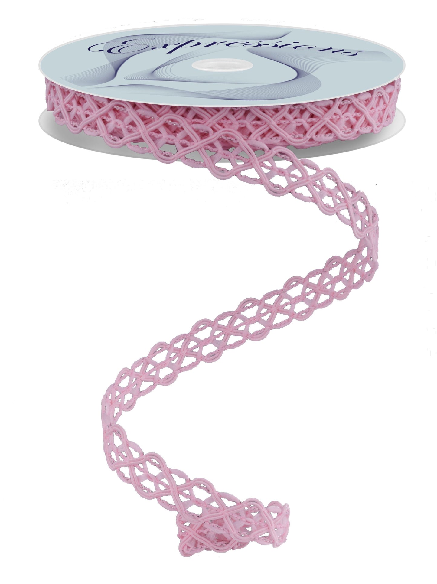 RN586115 5/8" x 10yd Open Weave Trim, Wired Light Pink