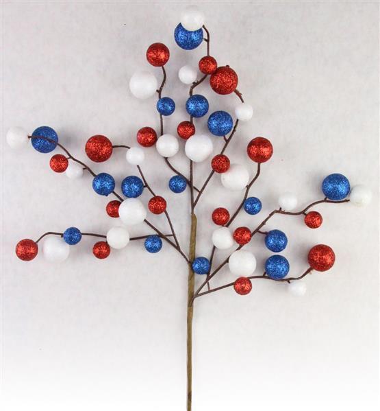 HJ1058 17"L Round Mixed Glitter Ball Pick Red/White/Blue