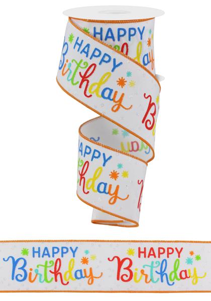 RGE163027 2.5" x 10yd Happy Birthday Script White/Orng/Blu/Rd