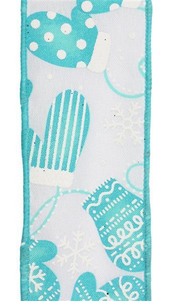 RGE199027 1.5" x 10yd Christmas Mittens Wht/Ice Blue/Blue