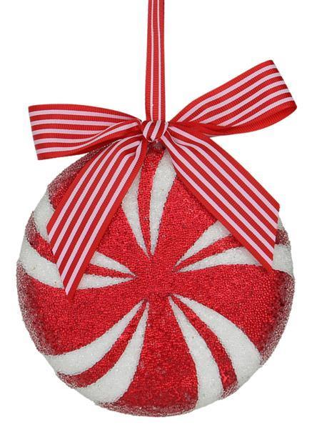 XJ4474 5.5"Dia Peppermint Ornament White/Red